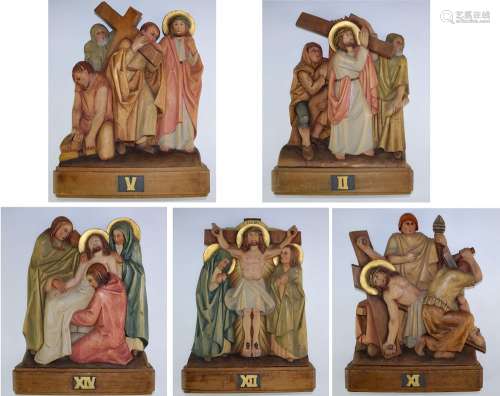 5 Oberammergau Carved Wood Stations Of The Cross