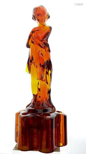 Cambridge Glass Vaseline Amber Citrine Lady Frog