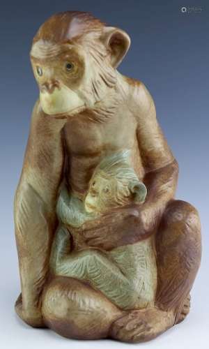 Rare Lladro Spain Porcelain Gres Monkey & Baby