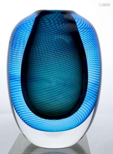Robinson Scott Studio Art Glass Blue Spiral Vase