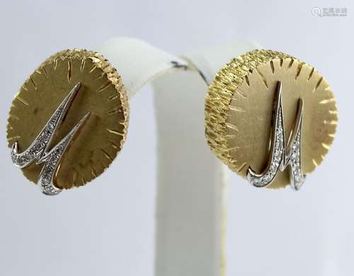 Custom 14K Two Tone Gold & Diamond Earrings