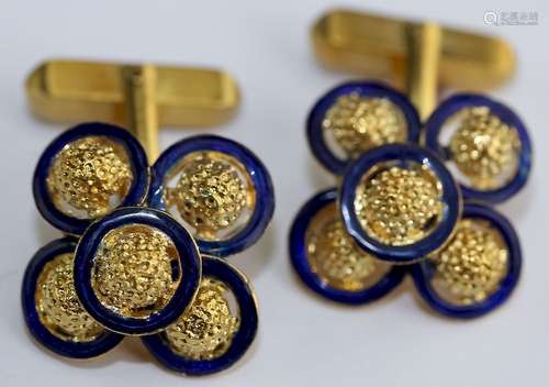 Men's Italian 18K Gold & Blue Enamel Cufflinks