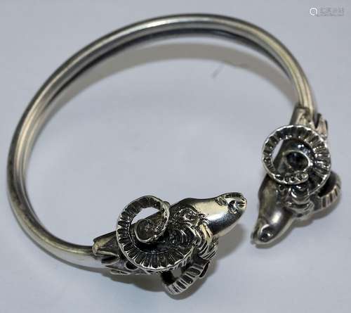 Sterling Silver Rams Head Bypass Bangle Bracelet