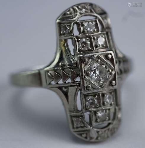 Art Deco Platinum .25 CTTW Diamond Gemstone Ring