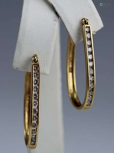 Ladies 14K Gold 1 CTTW Diamond Hoop Drop Earrings