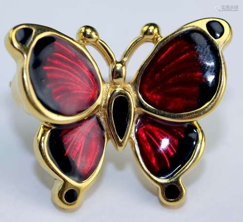 Ladies Designer Style 14K Red Enamel Butterfly Pin