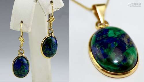 Ladies 14K Gold Chrysocolla Earrings and Necklace