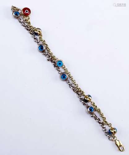 14K Gold, Sterling Silver 2 Tone Evil Eye Bracelet