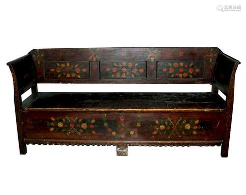 Antique 19c American Folk Art Painted Long Bench