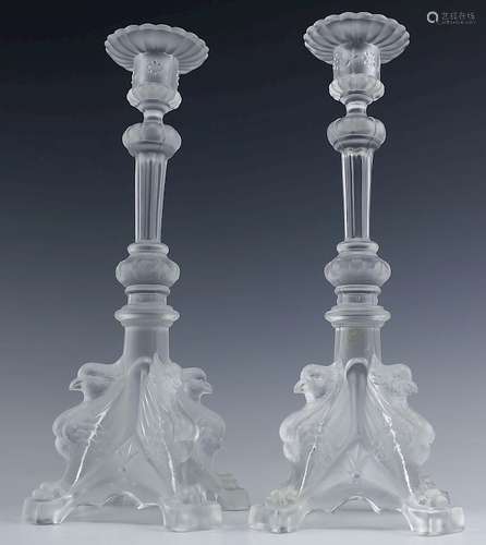 Val Saint Lambert PAIR French Griffon Candlesticks