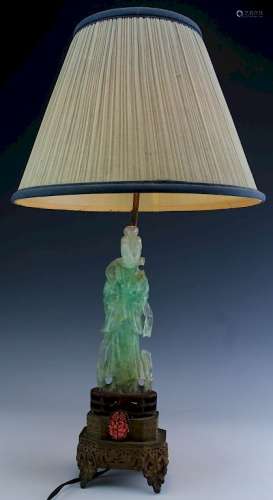 Chinese Jade Fluorite Quan Yin Sculpture Lamp