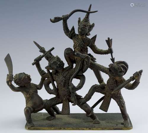 Antique Thai Bronze Warrior Deities Art Sculpture