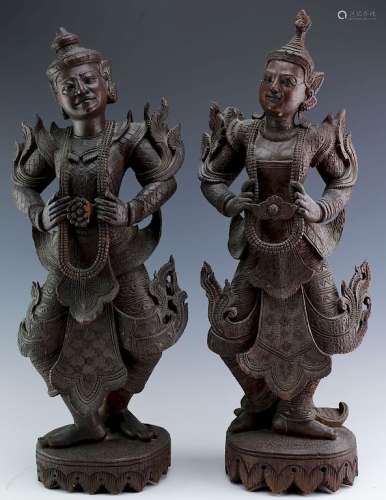 PR Antique Thai Siamese Carved Wood Art Sculptures