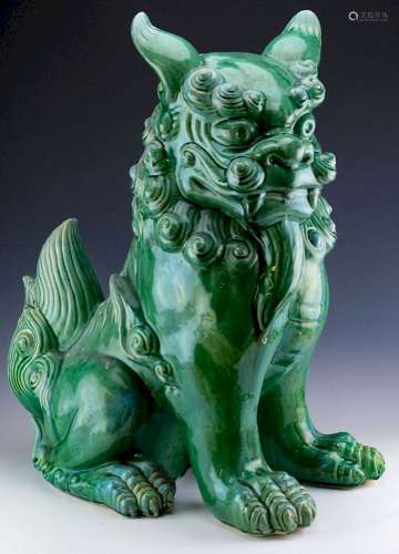 Large Chinese Green Glaze Pottery Foo Dog Statue