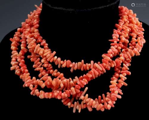 Vintage 5 String Chunky Pink Branch Coral Necklace