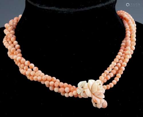 VTG 4 Strand Angel Skin Pink Coral Bead Necklace