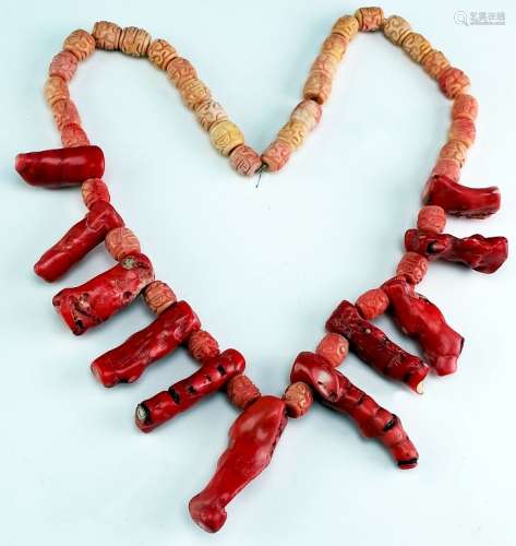 East Asian Chunky Red & Pink Coral Necklace Strand
