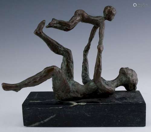 Figural Modernist Bronze Mother & Child Sculpture