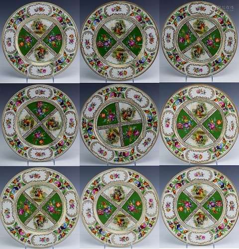 Set 9 Schumann Bavaria Floral Gilt Dinner Plates