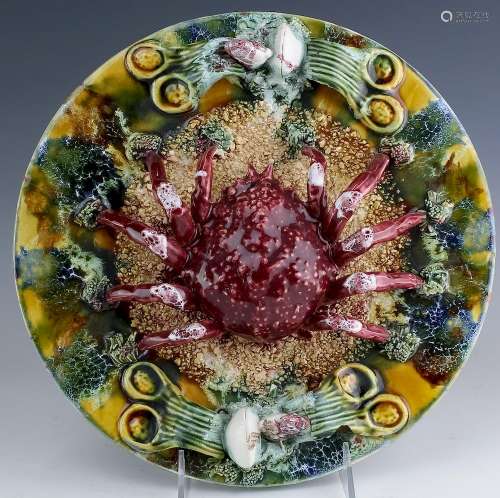 Italian Majolica Palissy Ware Crab Plaque Plate