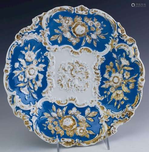 Meissen German Porcelain Blue & Gilt Floral Plate