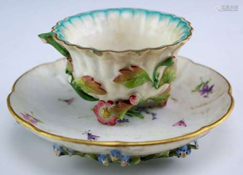 Lot Porcelain Footed Meissen Dish w/ Bugs, Teacup