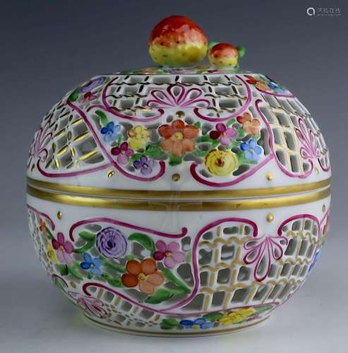 Herend Hungary Reticulated Covered Porcelain Box