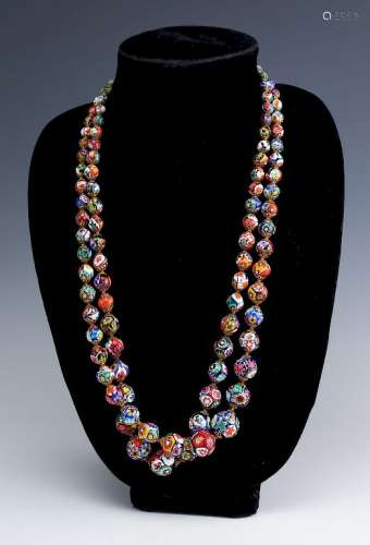 2 Italian Millefiori Murano Glass Bead Necklaces