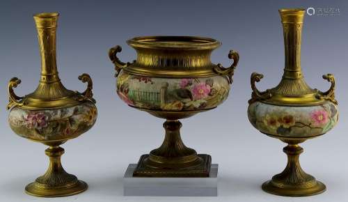Antique French Dore Bronze Mounted Porcelain Vases