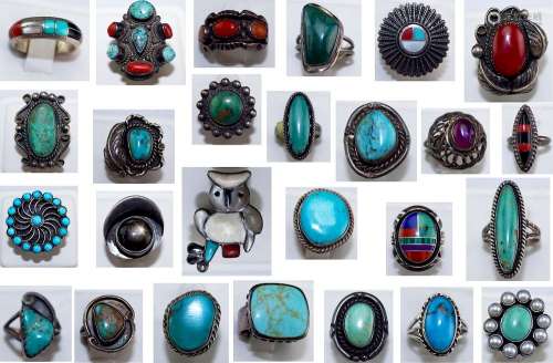 Collection of 26 Vintage Sterling & Gemstone Rings