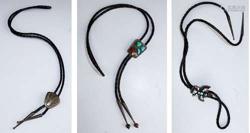 Lot Three VTG Men's Sterling & Gemstone Bolo Ties