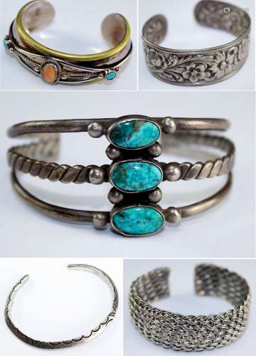 5 VTG & Native American 925 Silver Cuff Bracelets