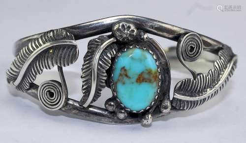 Native American Navajo 925 Silver & Turquoise Cuff