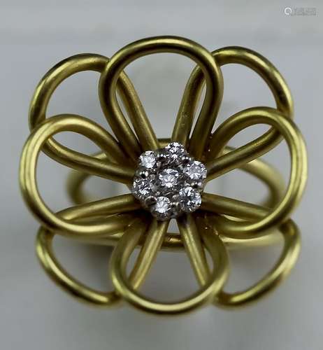 Ladies Designer 18K Gold & Diamond Flower Ring s 6