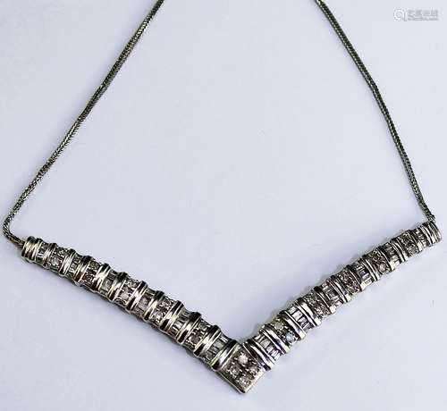 10k White Gold Diamond Chevron Necklace & Pendant