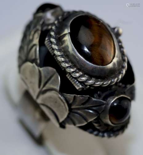 VTG Mexican Sterling Silver Tigers Eye Poison Ring