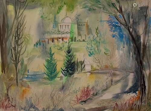 Jean Dufy French Landscape Watercolor Art Painting