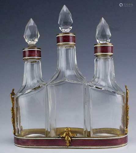 French Enamel Vanity Perfume Sent Bottle Cruet Set