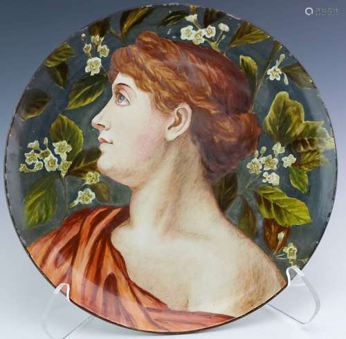 19th C Hand Painted Faience Maiden Charger Plate