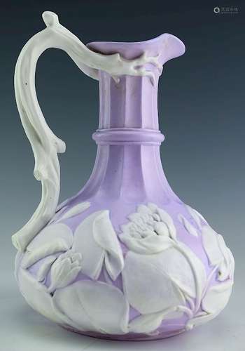 Antique Porcelain Lavender Purple Floral Cameo Jug