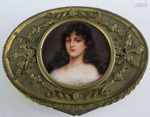 19th Cen Gold Gilt Dore Bronze Portrait Plaque Box