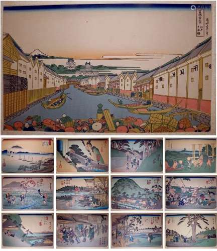 Lot Of 13 Old Japanese Woodblock Color Prints