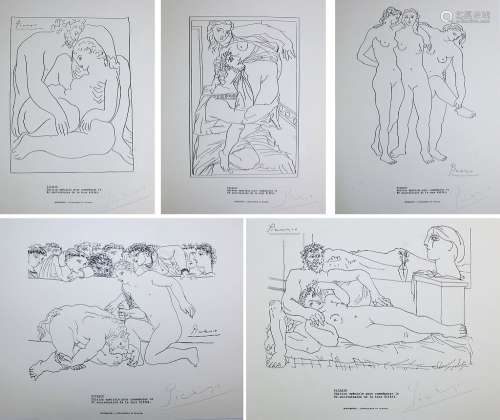 After Pablo Picasso Set 5 Eiffel Tower Lithographs