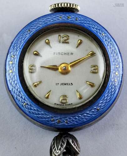 Sterling Silver Working Enamel Swiss Pendant Watch