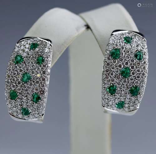 18K White Gold 4ct TW Emerald Diamond Earrings