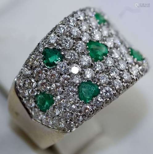 18K White Gold 2.3ct TW Pave Emerald Diamond Ring