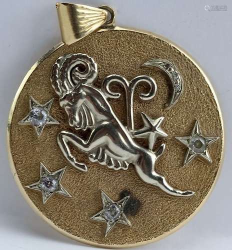 VTG 14K Two Tone Gold Diamond Aries Zodiac Pendant