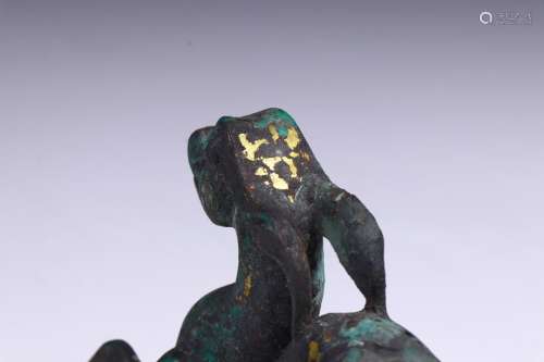 A Pair of Bronze Inlaying Gold Deer from Westerm Han
