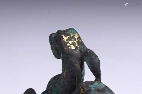 A Pair of Bronze Inlaying Gold Deer from Westerm Han