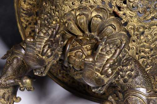 A Pair of Bronze Plated Gold Elephant Head from Qing